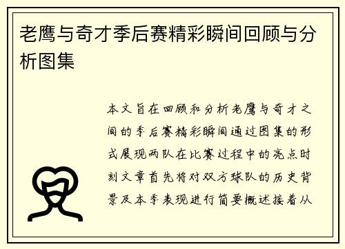 老鹰与奇才季后赛精彩瞬间回顾与分析图集